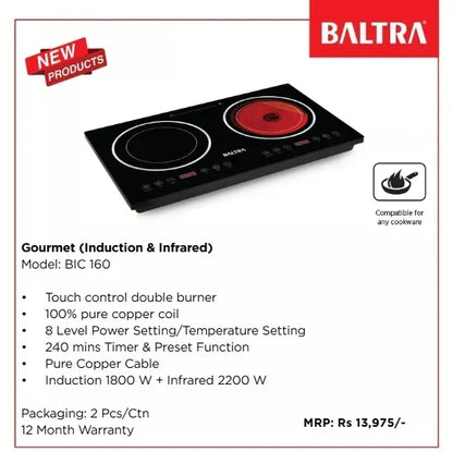Baltra Gourmet 2-in-1 Dual Burner Electric Cooktop 4000W