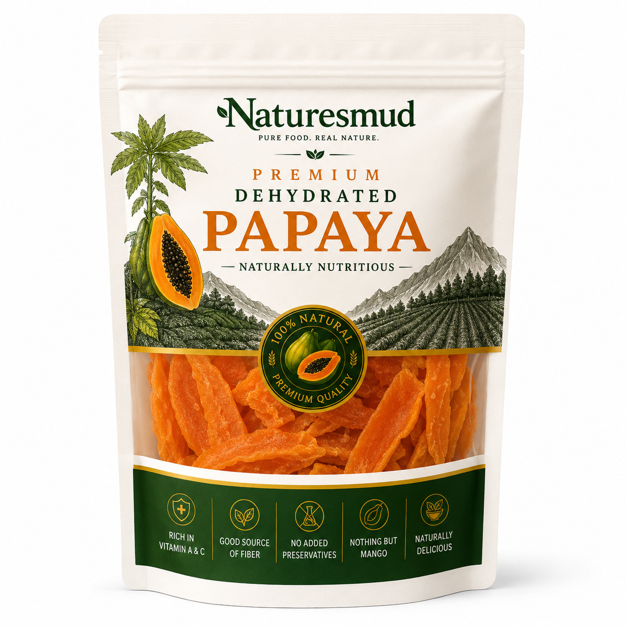 Natures Mud Dehydrated Papaya (100 Gm)